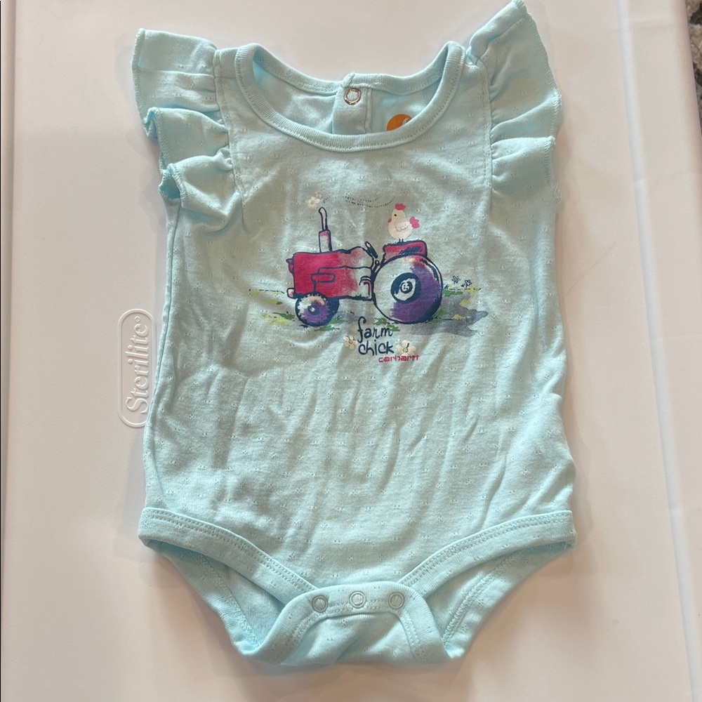 Carhartt Light Blue Kids One Piece with Tractor Design